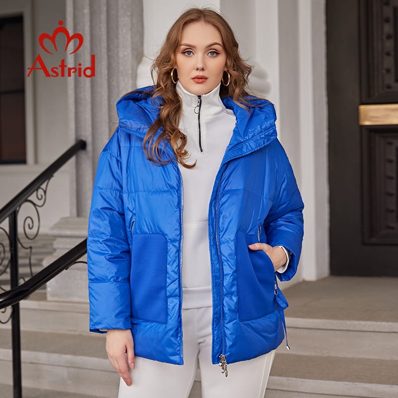 Astrid 2022 Down Jacket Women Winter Warm Parkas Hooded Loose Outerwear Quality Patchwork Fabric Women's jacket Female Clothing