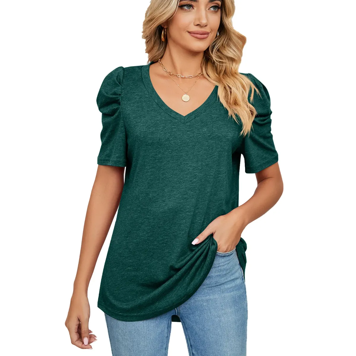 Women's Short Sleeve V Neck T Shirt, Tops