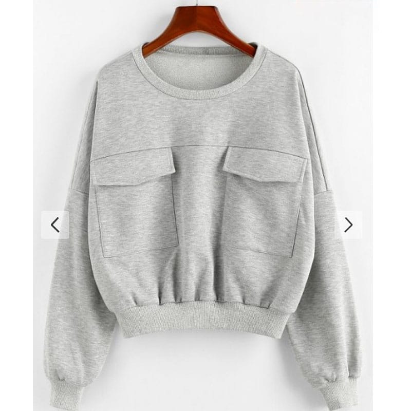 2023 Autumn Women's Loose Short Sweater Solid Color Brushed Large Pocket Casual Comfort Versatile Round Neck Pullover