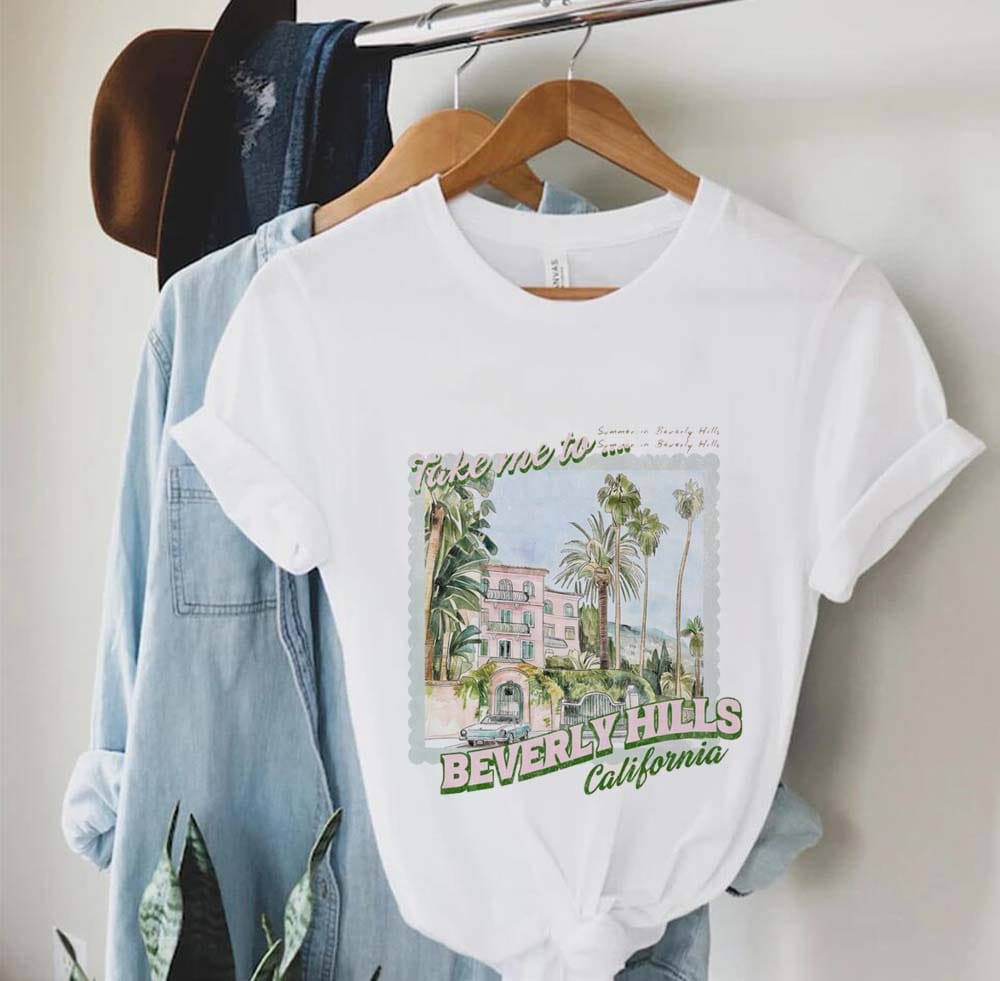 Beverly Hills Printed Women's Round Neck Fashionable Print Summer Cute Casual Style Women's Short Sleeved New Versatile T-Shirt