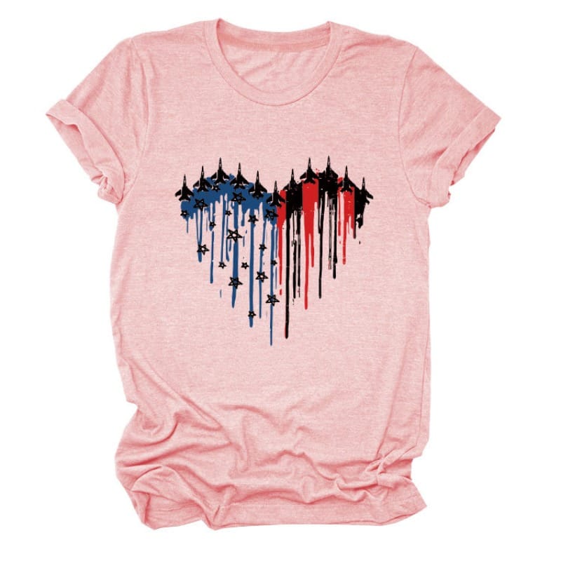 Cotton   100% New Aircraft Love Round-neck Short-sleeved European and American Fashion Women's T-shirt Women Clothes