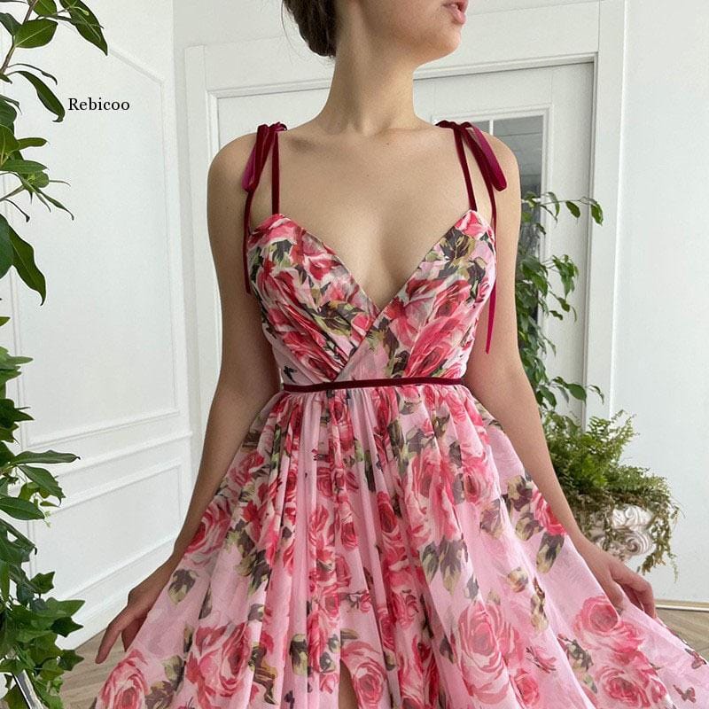2023 New Summer Women's Vintage Flower Printed Dress Sexy Strap Dress Beach Casual Vacation Dress