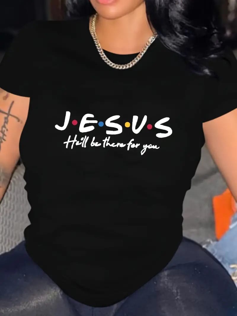 Cotton 100% Women's Short-sleeved Explosive JESUS Letter Printed Round Neck T-shirt Tops  Graphic T Shirts  Oversized Tshirt