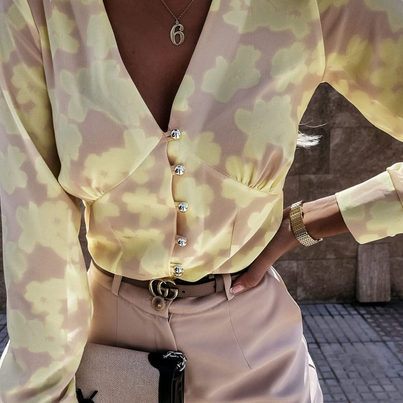 2023 Spring and Autumn Women's New Fashion Youth Commuter Splice V-neck Long Sleeve Casual Comfortable Versatile Shirt