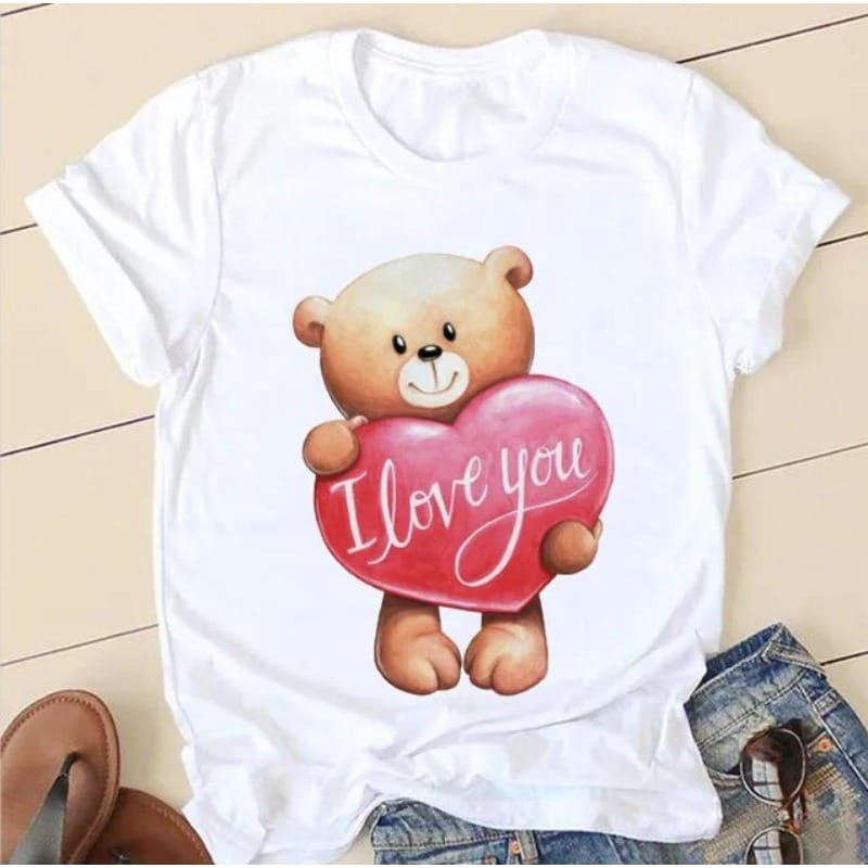 Women's Short-sleeved T-shirt Bear Fashion Print Base Shirt Graphic Tshirts  Oversized T Shirt  Women Clothes  Harajuku