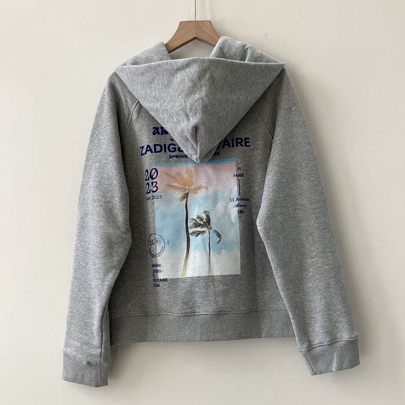 Cheap hooded jacket for women's autumn and winter casual warmth and comfort, gray pure cotton hooded cardigan sweatshirt