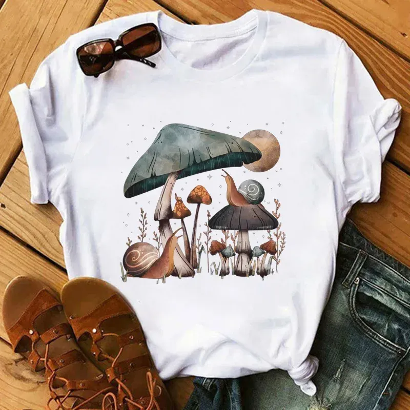 Summer Fun Mushroom Print T-Shirt for Women's 90s Art Aesthetics T-Shirt for Women's Clothing Tops Aesthetic Oversized T Shirt