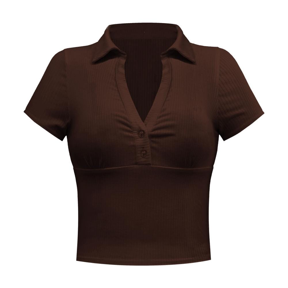 Women's T-shirt V Neck Tee Shirts Fashion Casual Short Sleeve Solid Color Collared Blouse Summer Basic Top Female Clothing