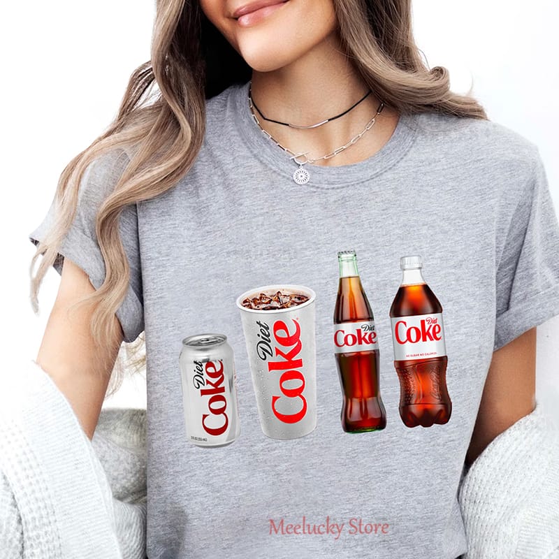 Diet Coke print pattern 2024 Summer Fun Top Refreshing Casual Women's T-shirt pure cotton clothing