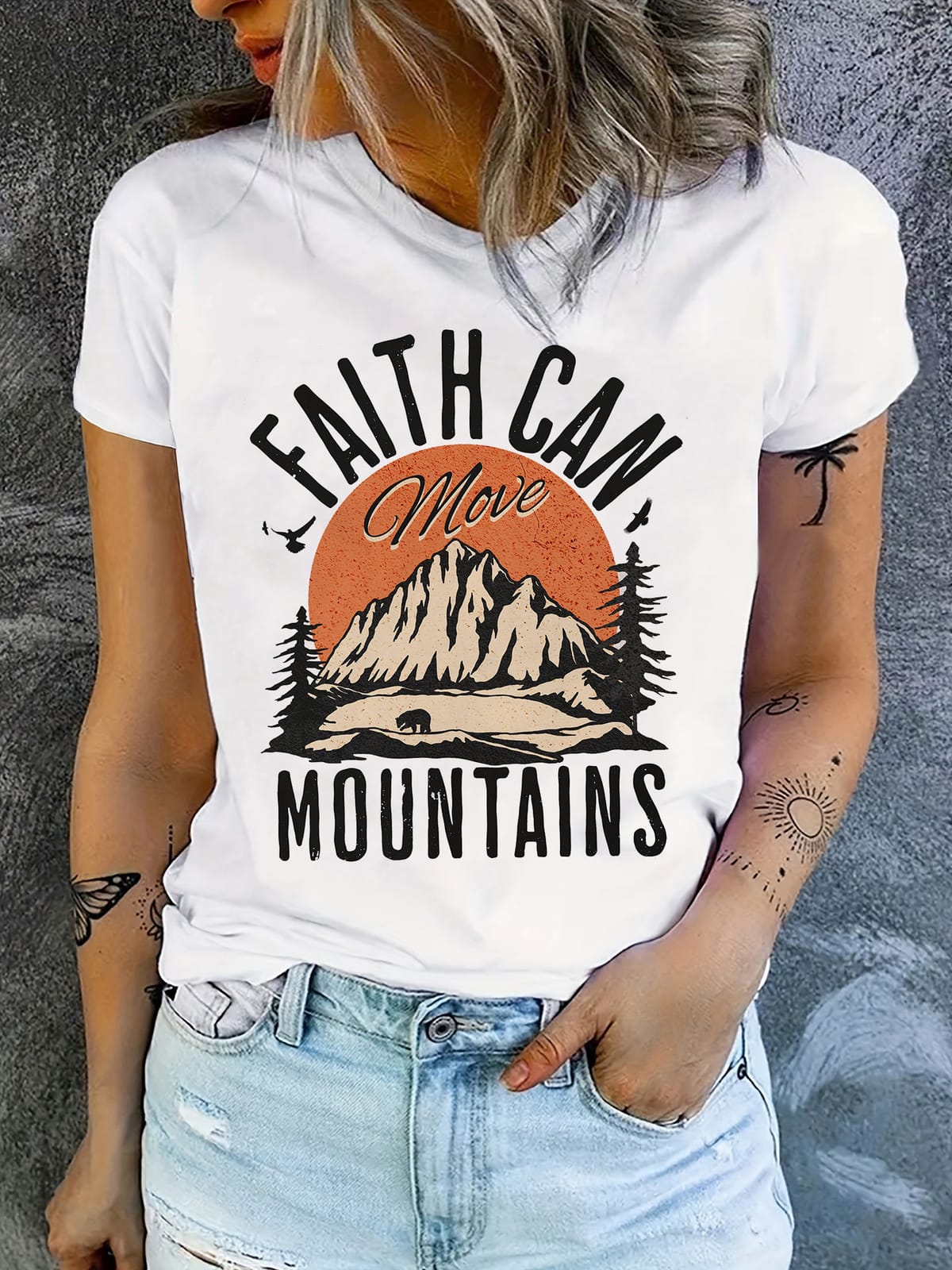 Faith Can Move Mountain Print T-shirt - Women's Casual Crew Neck Short Sleeve Top