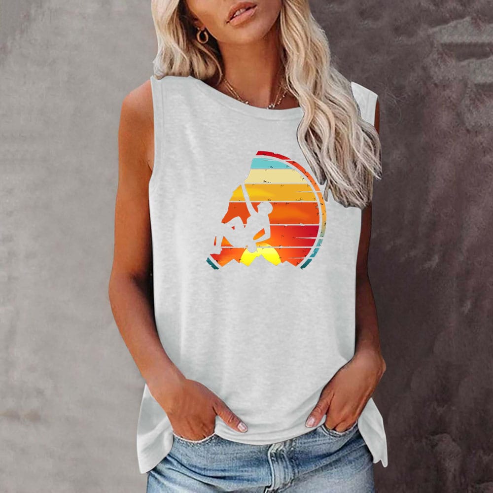 Seeyoushy Sunset Climbing Summer Fashion Women's Sleeveless O-neck T-shirt Women's Top T-shirt Printed Top Women's Clothing Tops