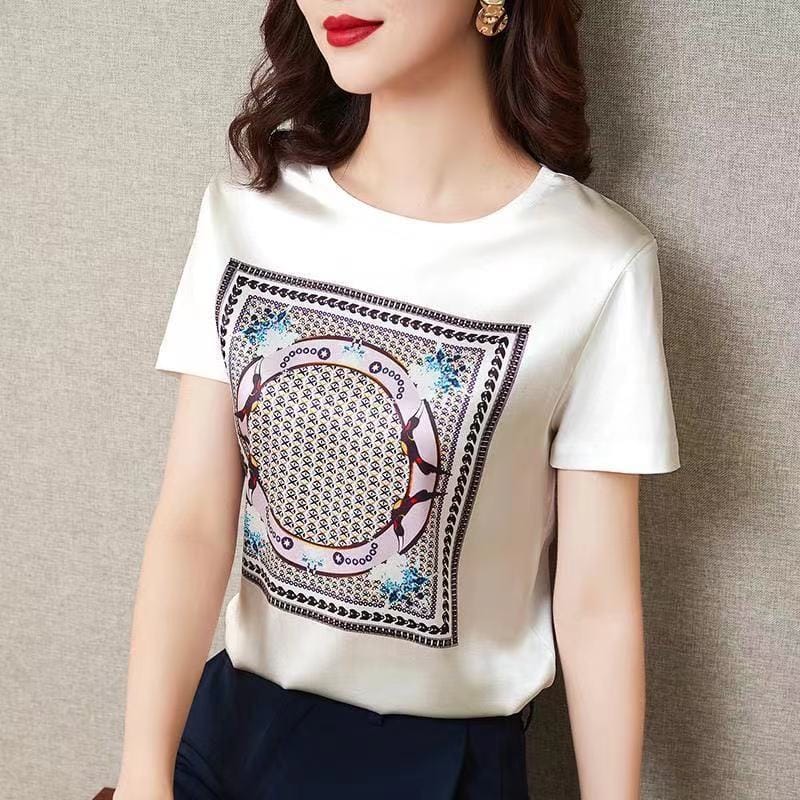 Summer Oversized Women's Clothing Fashion Printing Simplicity Round Neck Short Sleeve Commuter Versatile Temperament T-shirt