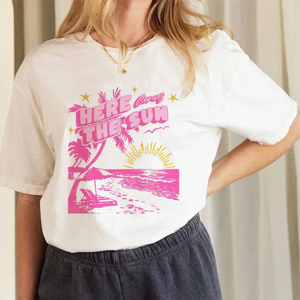 Fashionable and Sweet Pattern Printed Women's Aesthetic T-Shirt Summer 90s Short Sleeve Holiday Travel Clothing Basic T-Shirt.