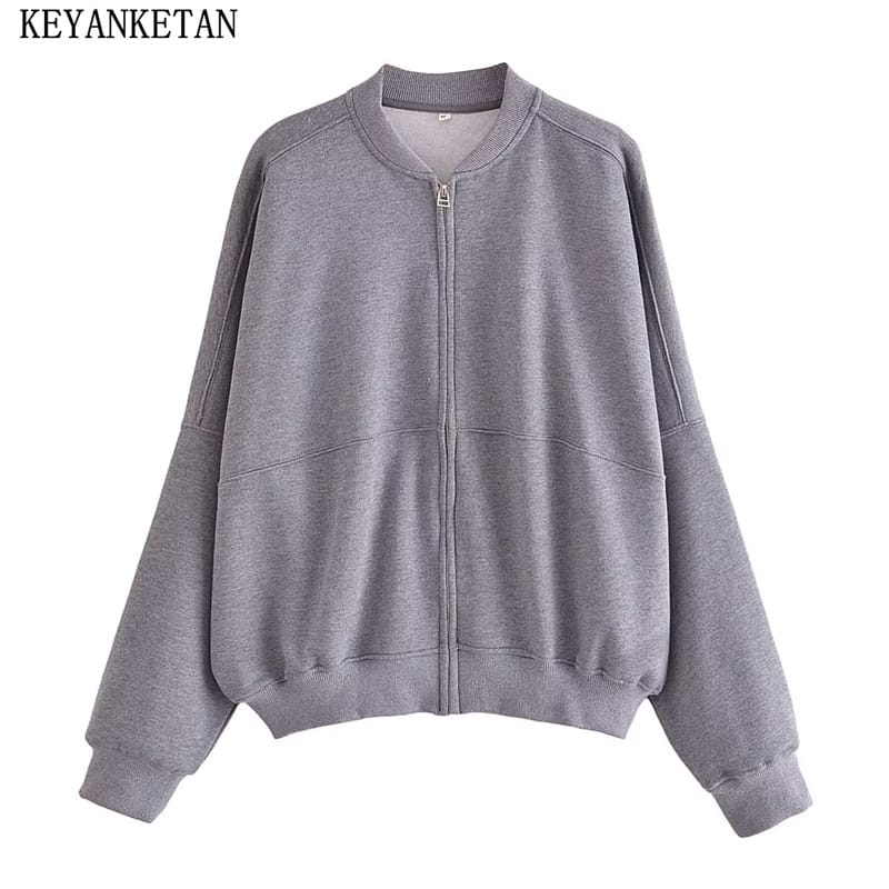 KEYANKETIAN Autumn/Winter New Women's Zipper Bomber Jacket Type Hoodie Simply Padded Loose Leisure Jaqueta Feminina Outerwear