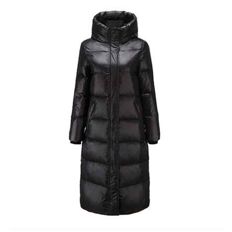 Women's Long Down  Over The Knee In  The New Glossy Korean Version Of Slim Hooded Real Down Winter Clothing Women's Long