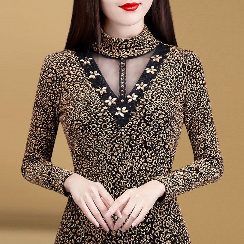 2023 Autumn and Winter Women's New Fashion and Elegant Plush Lace Bottom Long Sleeve Thickened Warm and Comfortable Top