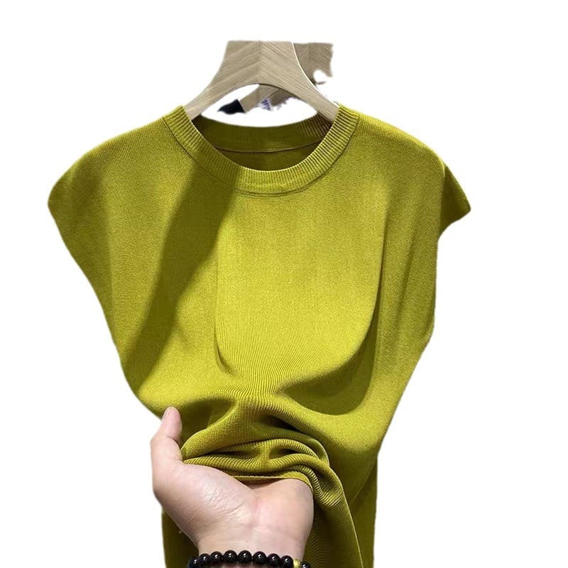 Women's T-shirt Summer O Neck Knitted Fashion Woman Blouse 2024 Short Sleeve Tees Solid Color Ice Silk Oversized T-shirt Women