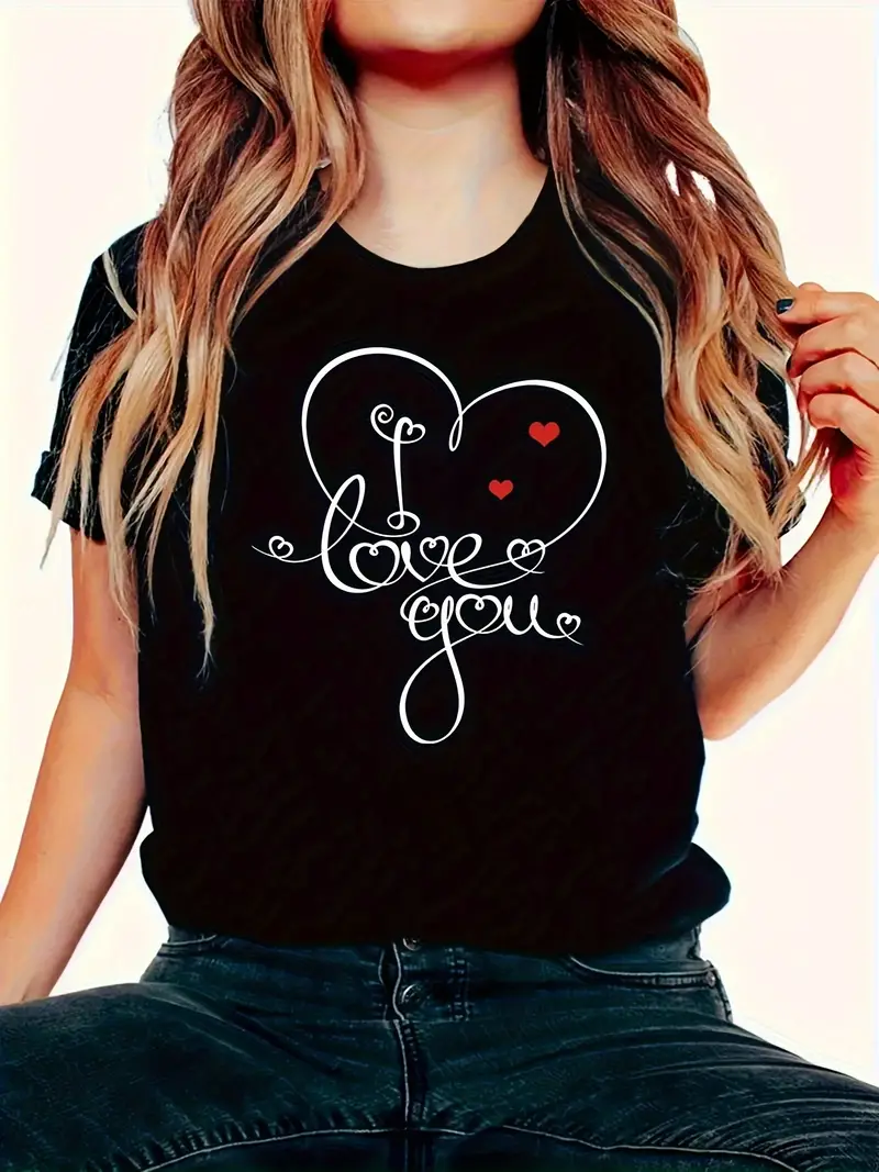 Love letter printed short sleeved casual women's fashion women's pattern T-shirt women's printed summer T-shirt