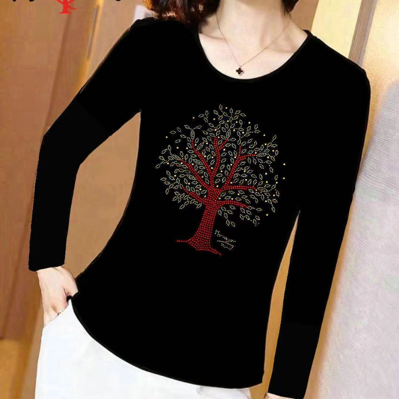 2023 Autumn and Winter New Temperament Versatile Oversize Women's Clothing Fashion Print Round Neck Long Sleeve Commuter T-shirt