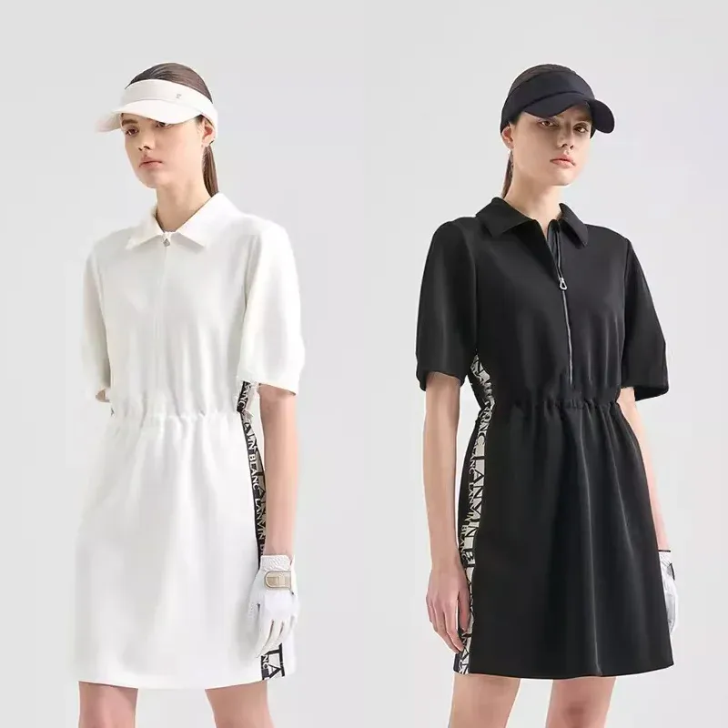 Summer New Women's Golf Clothing Half Zipper Lapel Short Sleeve Waist Casual Slim Skinny Dress