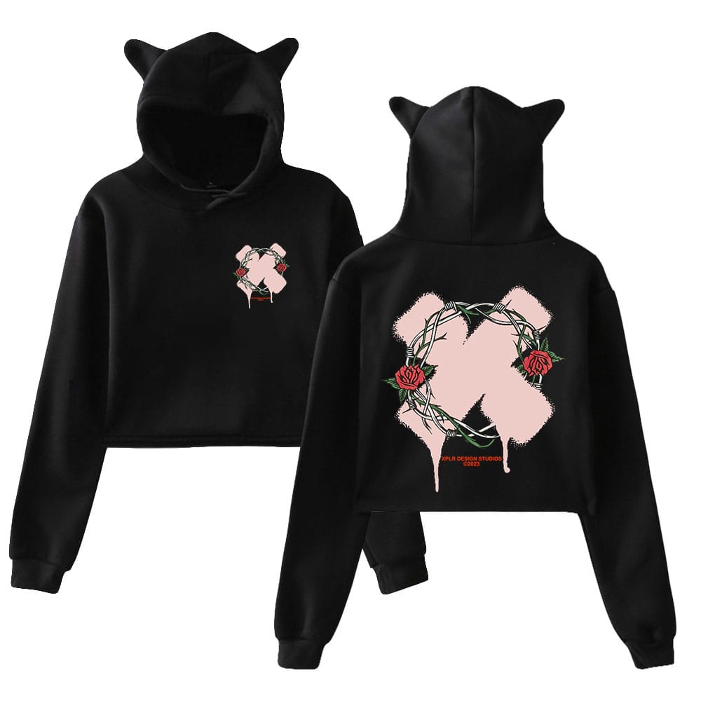 XPLR Sam and Colby Thorn Merch Pullover Cat Ears Hoodie Long Sleeve Crop Top 2023 Casual Style Women's Clothes
