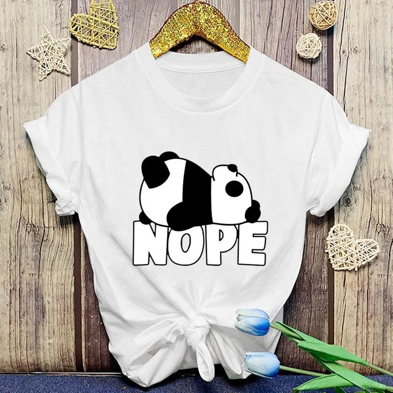 Panda NOPE Pattern Printed T-shirt Men's and Women's Style Cute Panda Harajuku Short-sleeved Shirt Summer Fashion Panda T-shirt
