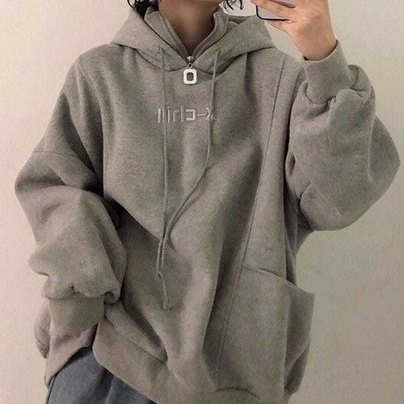 Spring and autumn thin Korean style loose high collar zipper hooded Harajuku style top student sweatshirt women's jacket trendy