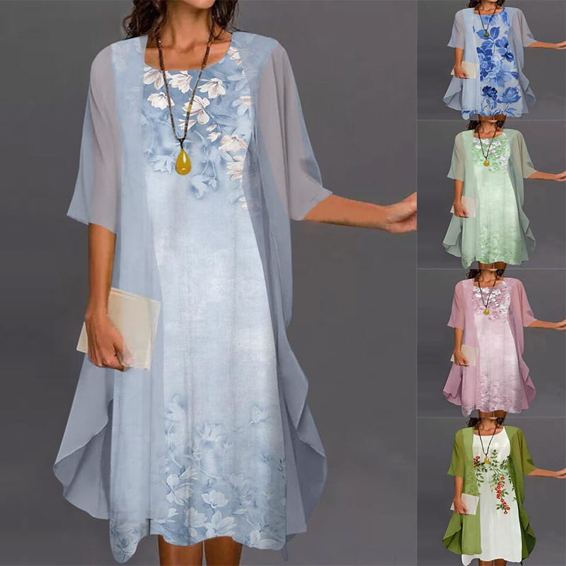 2024 New Summer Elegant Fashion Sweet Loose Casual Women's Clothing Print Oversized Lace Splicing O Neck Short Sleeve Dresses