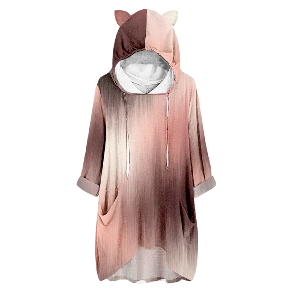 Women's Hoodie Loose Fashion Gradient Printing Half Sleeve Casual Fashion Women Cat Ears Sweatshirt Hoodies