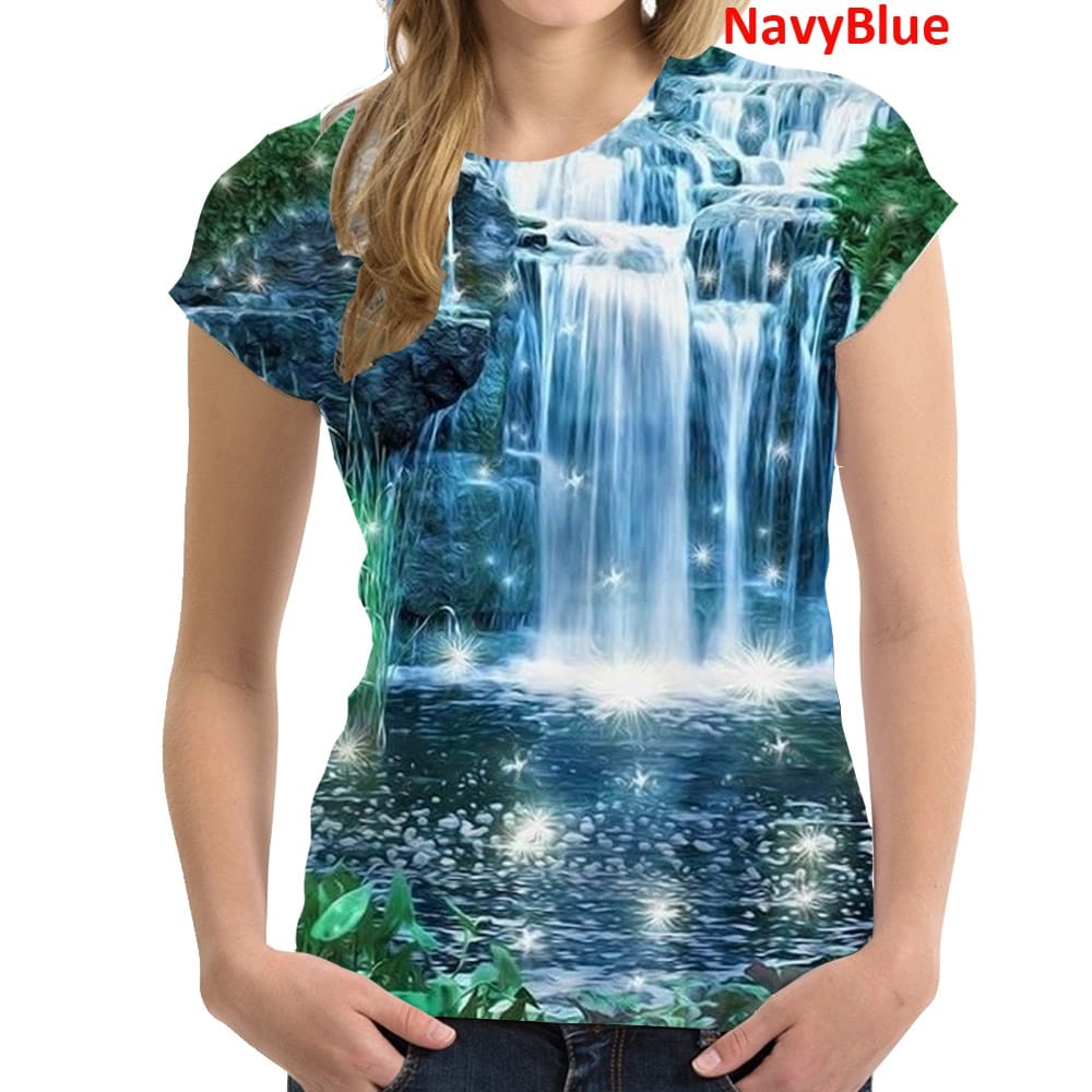Summer New Women's Tops & T-Shirts Printed Sweatshirt Shirt Mountain Forest Print Short Sleeve Fashion Casual Plus Size Blouse
