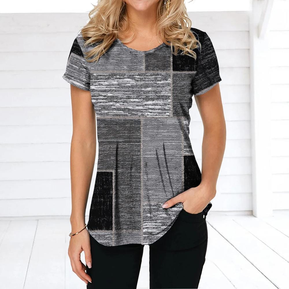 O Neck ShortRetro Women's T-shirt Plaid Print Tees Patchwork ClothesSleeve Blouse Oversized Ladies Tops Female Harajuku Shirt