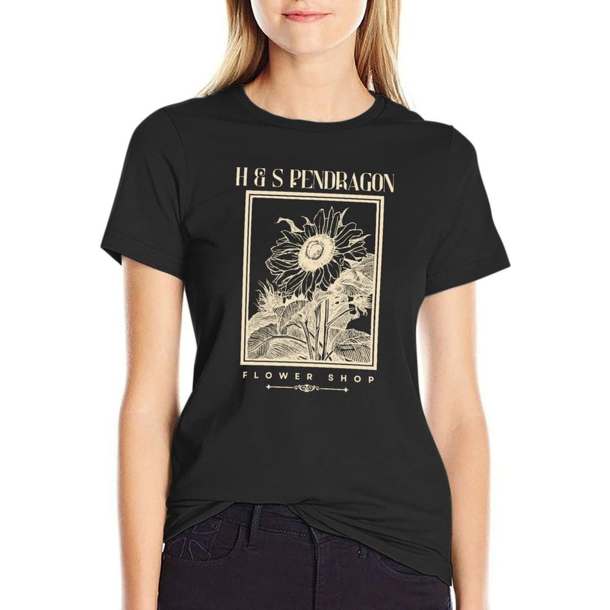 H&S Pendragon Flower Shop T-Shirt plus sizes animal print korean Women's clothes