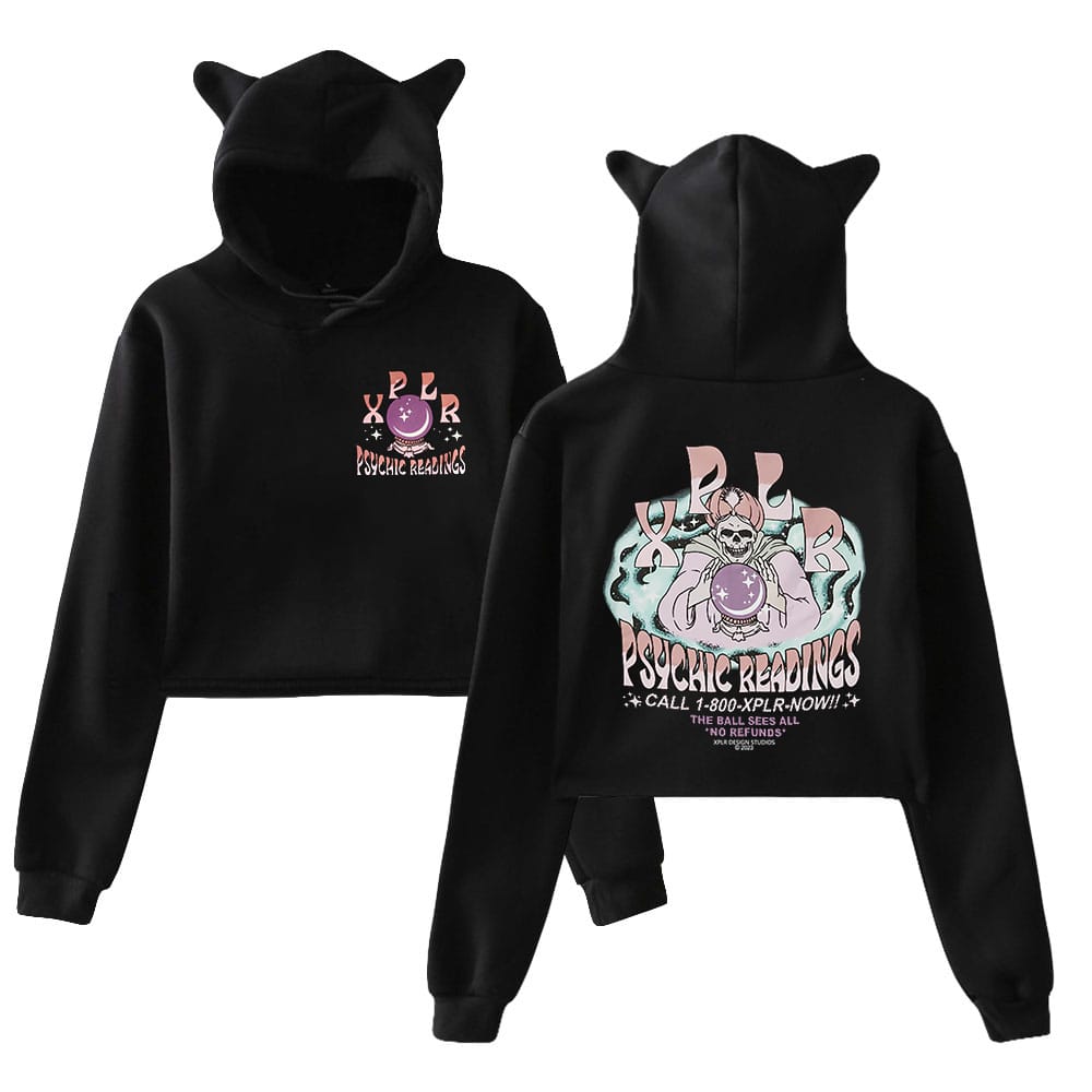 XPLR Sam and Colby Psychic Reading Pullover Cat Ears Hoodie Long Sleeve Crop Top 2023 Casual Style Women's Clothes