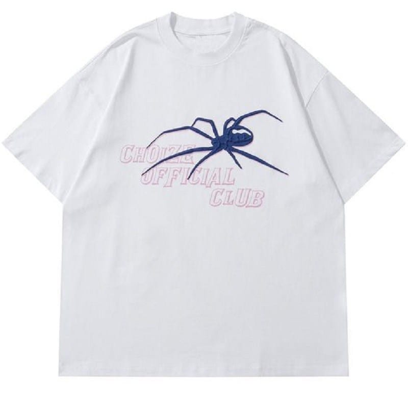 Summer loose spider printed T-shirt top Y2K, fashionable high street trend, cotton short sleeved men's and women's T-shirt