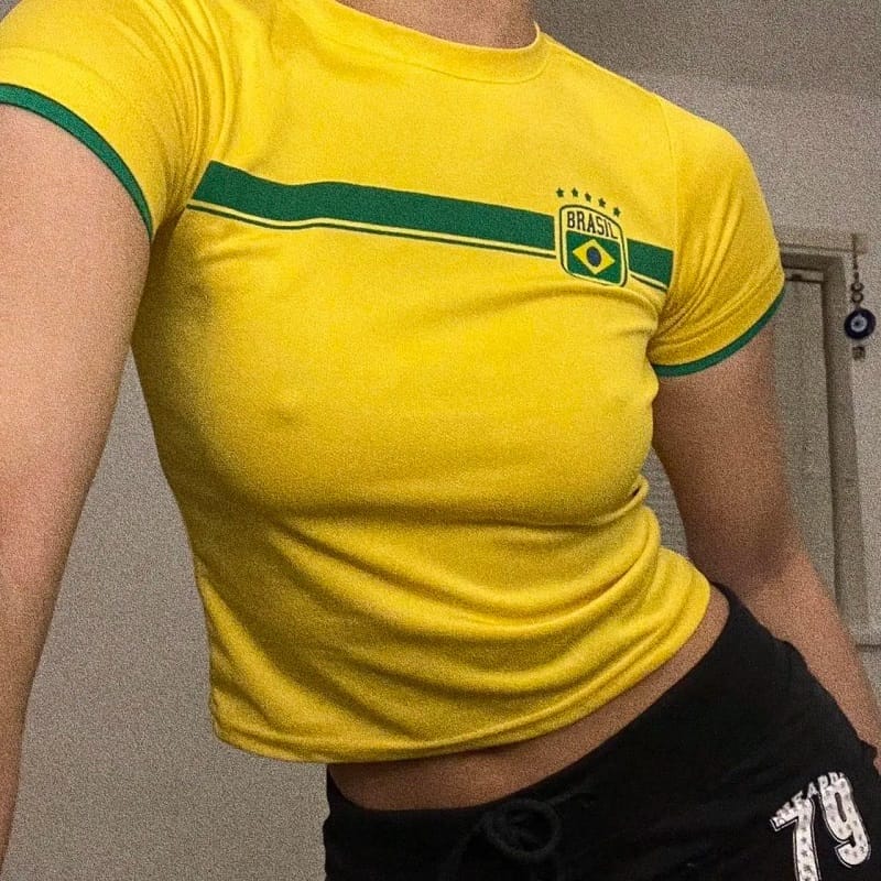 2024 Summer European and American New Women's Short Top T-shirt Retro Leisure Sports Short Sleeve Street Slim Fit T-shirt