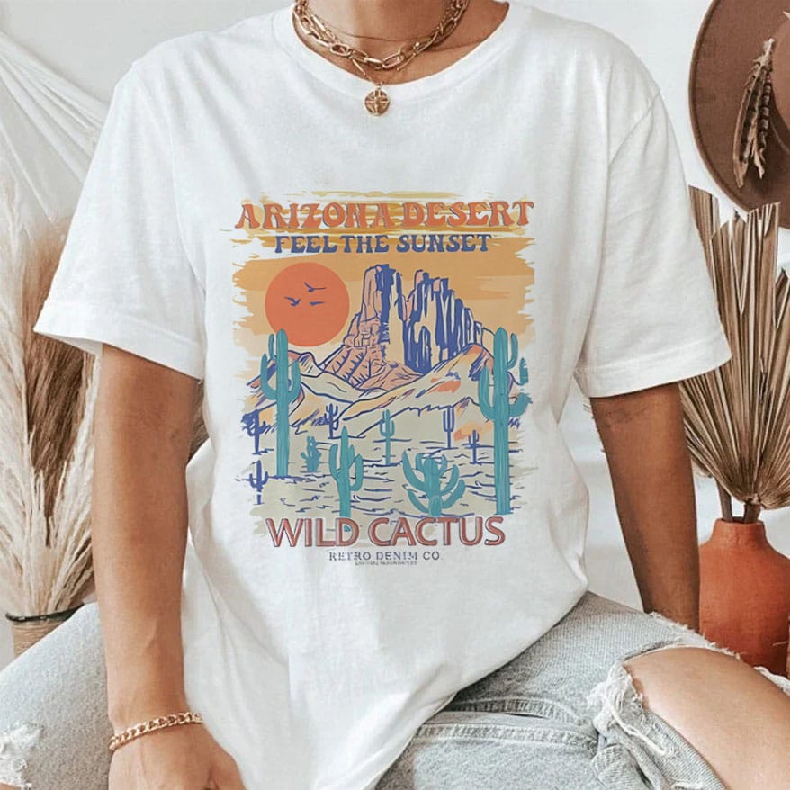 Cactus Wild Cute Print Fashion Short Sleeved Clothing Women's Summer Print Pattern T-Shirt Casual Women's Print Adventure T-Shir