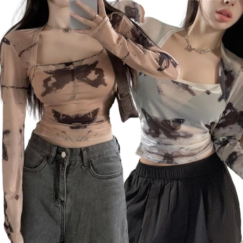 Women's Sexy Cropped Shirts Long Sleeve Square Neck Fitted Crop Top Blouse