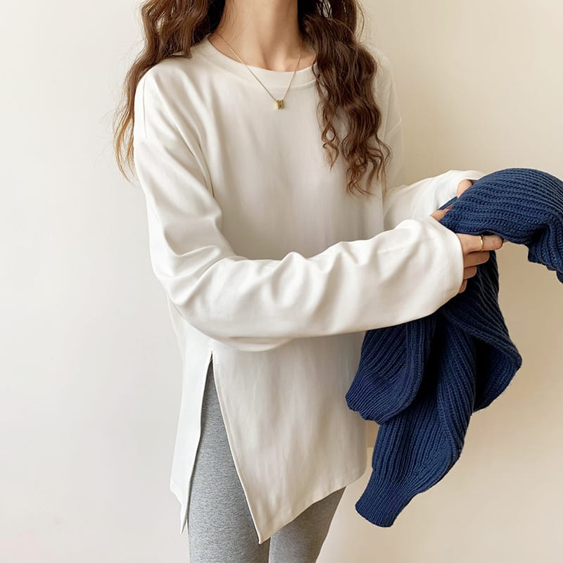 MRMT 2024 Brand New Split Long Sleeve T-Shirt Women's  Loose Cotton White Bottoming Shirt Women's Long Top Women's Tshirt