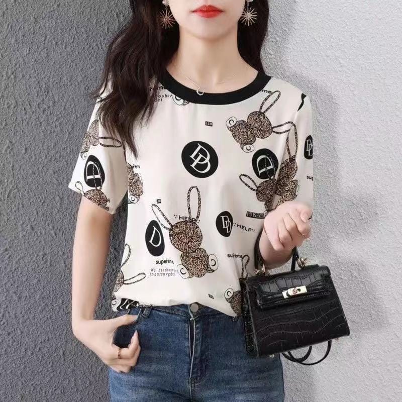 Fashion Temperament Women's Clothing 2023 Summer New Round Neck Letter Printing Short Sleeve Commuter Versatile Pullover T-shirt