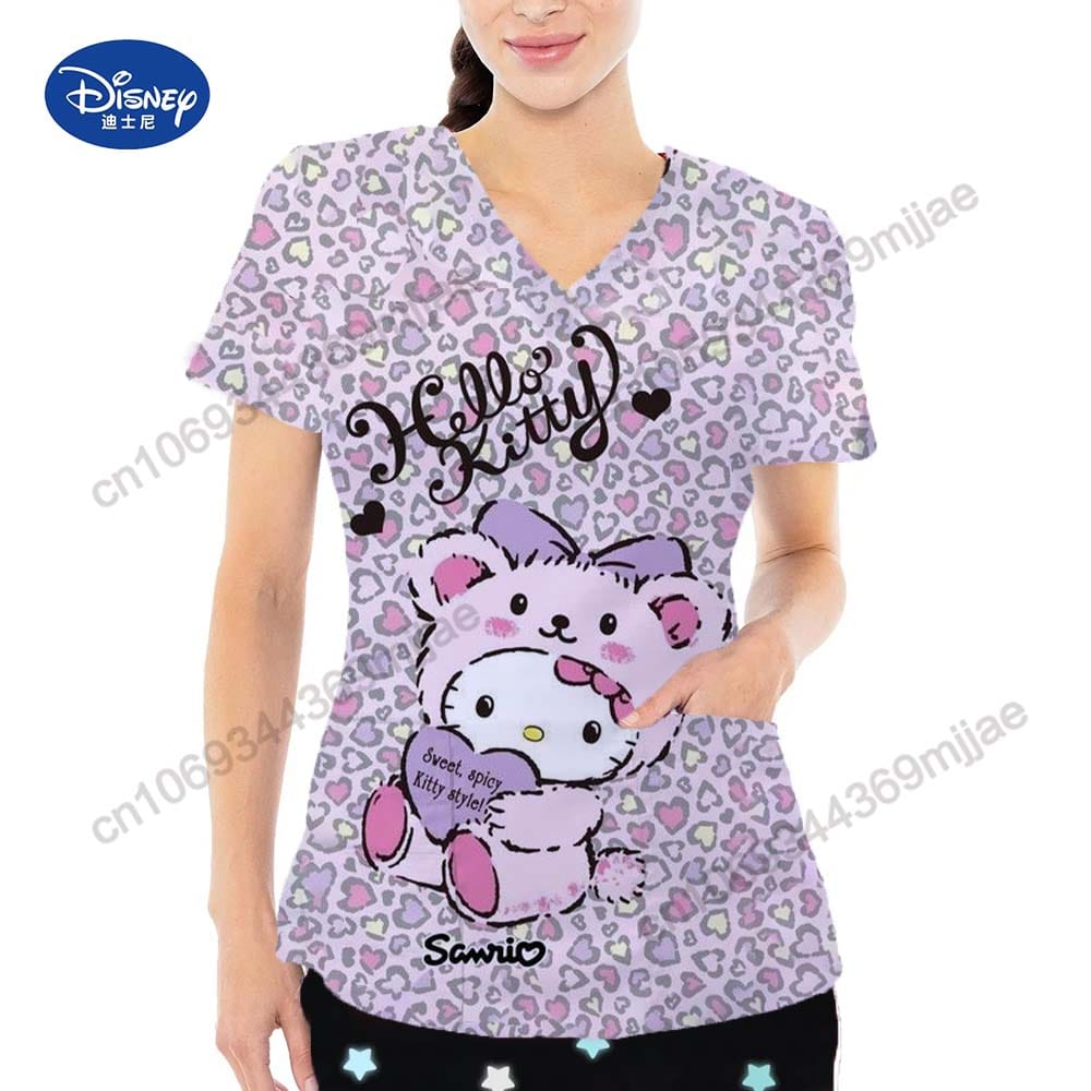 V-neck Women's Clothes Free Shipping Pocket T-shirts for Women Cartoon Anime Women's T-shirts 2024 Summer Short Sleeves Tops