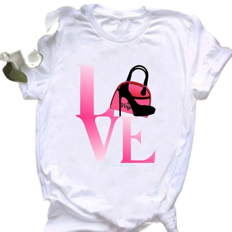 Women's T-shirt Fashion Letters Love Printed Large Size Base Shirt Kawaii Clothes  Vintage  Tops  Harajuku  Aesthetic Pro Choice