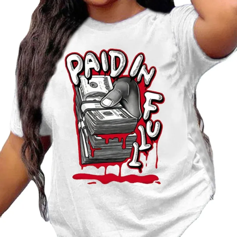 Women's Short-sleeved Round Neck White Short-sleeved T-shirt Fashion Lip Dollar Print Harajuku Oversized T Shirt Kawaii Clothes