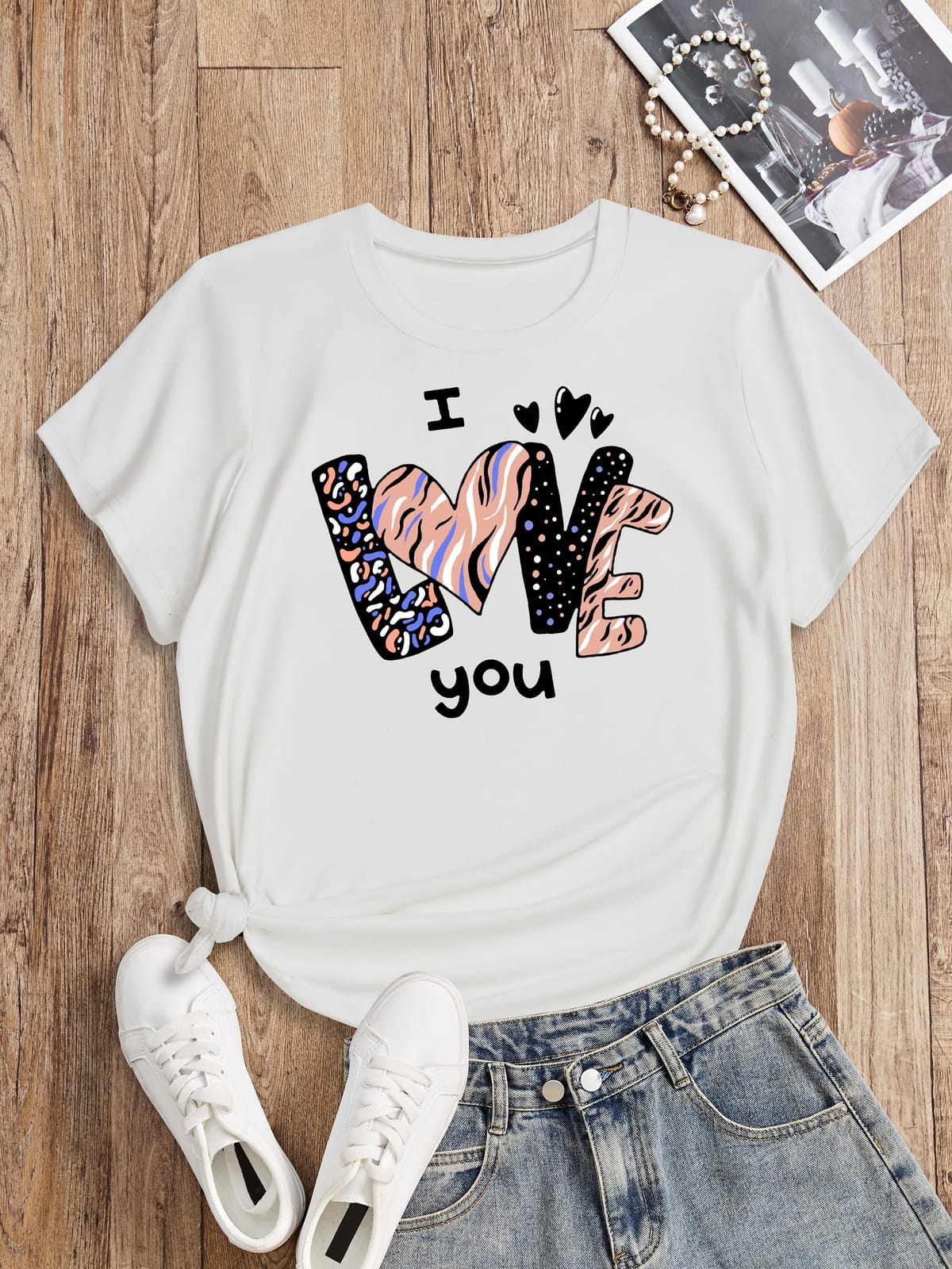 Love Print T-shirt, Short Sleeve Crew Neck Casual Top For Summer & Spring, Women's Clothing