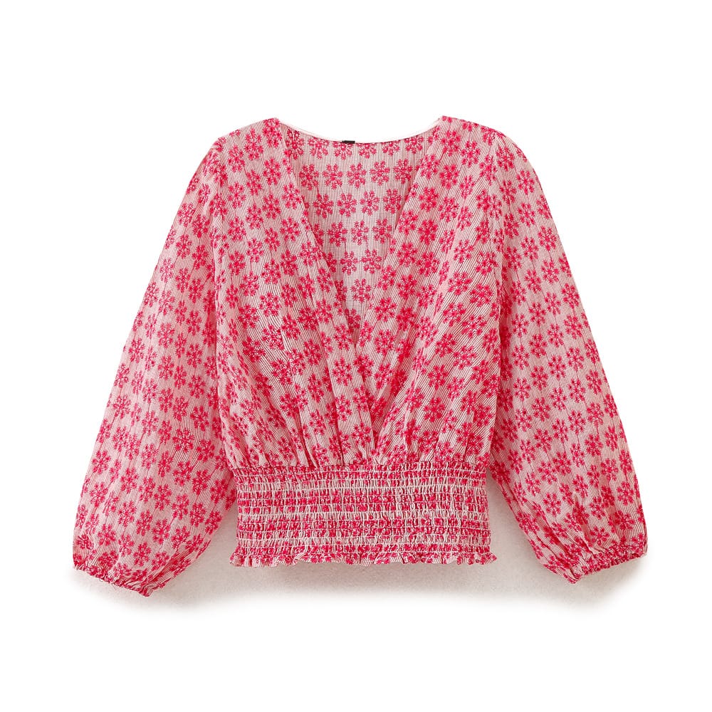 Women's cotton and linen fashion temperament versatile hollow embroidery short tops retro long-sleeved tops chic shirts TRAF2024
