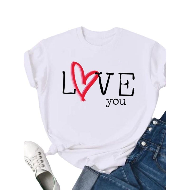 Women's Short-sleeved T-shirt Fashion Love Letter Print Base Shirt Tops  Harajuku  Graphic T Shirts  Aesthetic Clothes