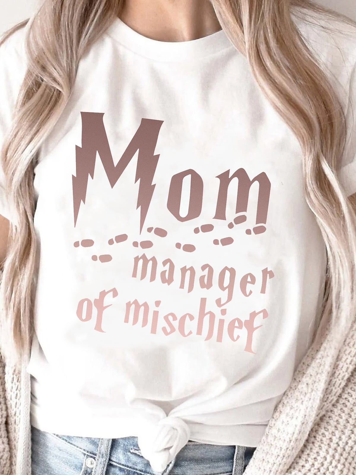 Mom Manager Of Mischief Print T-Shirt - Women's Short Sleeve Casual Top for Spring & Summer