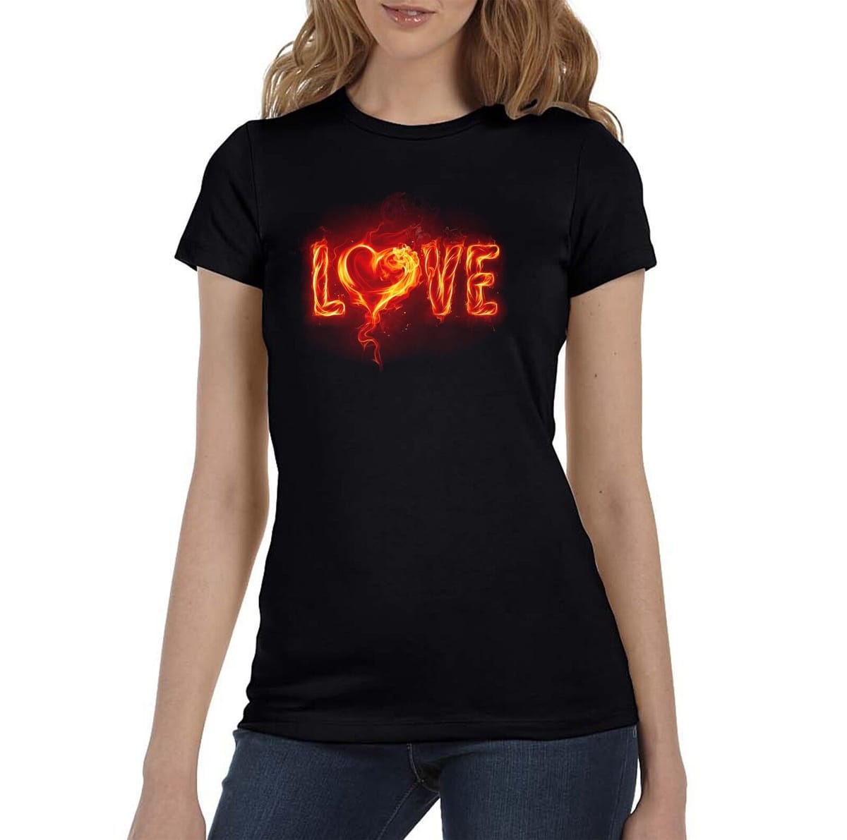 Love on Fire Valentines Women's Black T-Shirt (S-XL)