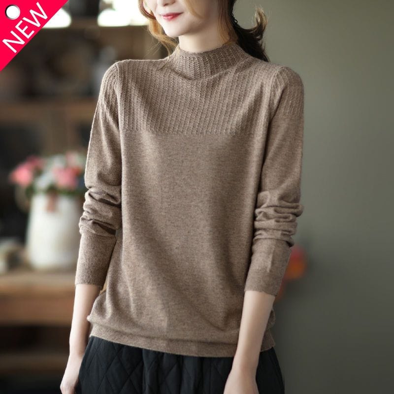 2023 Autumn and Winter New Oversize Versatile Temperament Women's Clothing Half High Collar Long Sleeve Solid Color Pullover