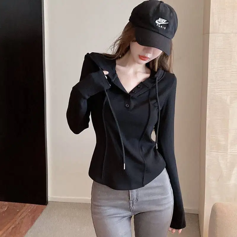 Autum Sweatshirt Long Sleeve Casual Women Top Solid Shirt Sleeve Hooded Korean Women's Blouse Zip Up Sweat Shirts For Women