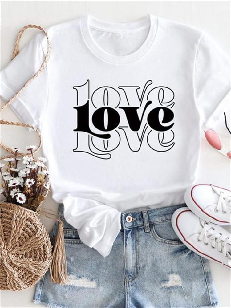 Women's Short Sleeve T-shirt Fashion Love Print Women's Base Shirt Oversized T Shirt  Harajuku graphic tshirts